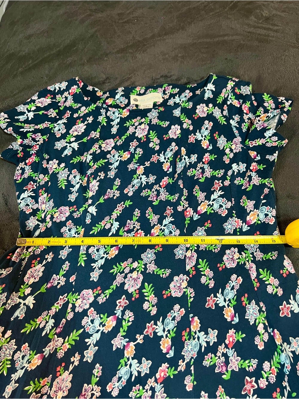 Ella Simone Wms Blue Floral Cotton S/S Pleated Skater Cottagecore Mini Dress S - Picture 12 of 14